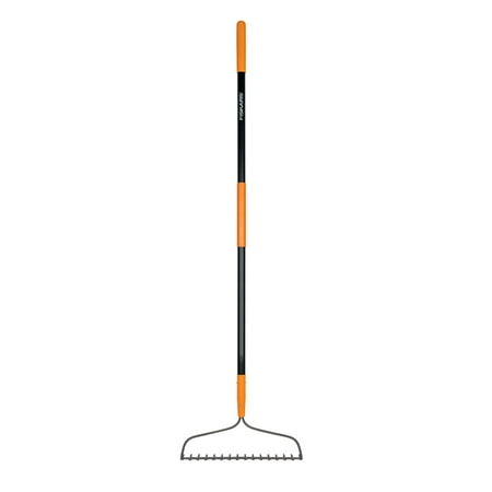 Fiskars Garden Rake, Metal Bow Rake With Fiberglass Handle, 64" Length, Black and Orange