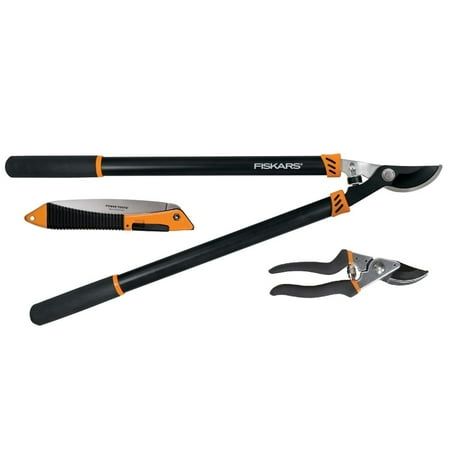Fiskars Garden Tool Set Hand Pruner, Lopper, &amp; Saw With Steel Blades