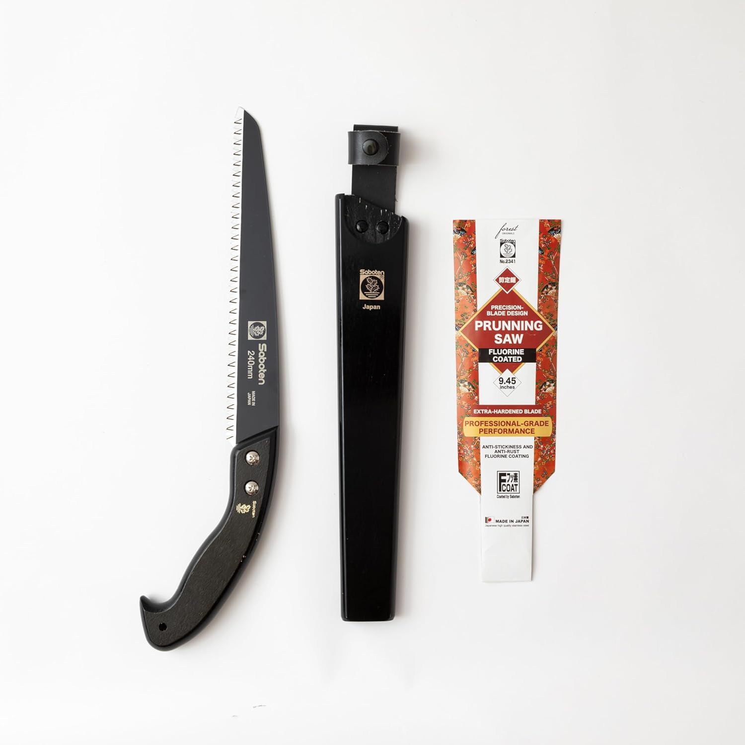 Saboten Japan 9.4" Japanese Pruning Saw – Fluorine-Coated High-Carbon Steel Blade, Traditional Wooden Handle, Precision Pull Cut Tool for Branches – Forest Originals, Made in Japan