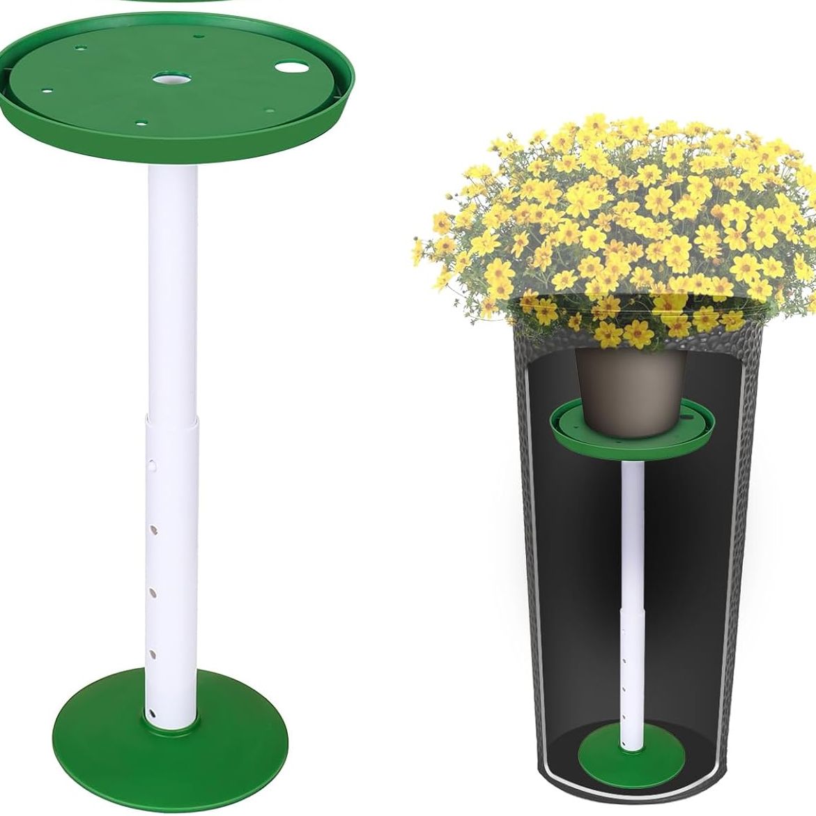 Ylsazl 2 Pack Adjustable Height Plant Risers for Inside Pots,21-33" Rise Plant Risers For, Indoor &amp; Outdoor Insert With, Tall Square Round Taper Planter With 6''8" 10" Base &amp; Top（ Green - Long）