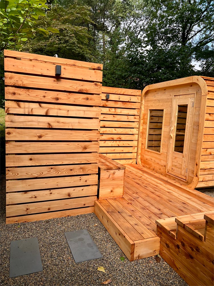 staghorn nyc landscape design custom cedar hot tub and deck for outdoor backyard spa and outdoor shower.
