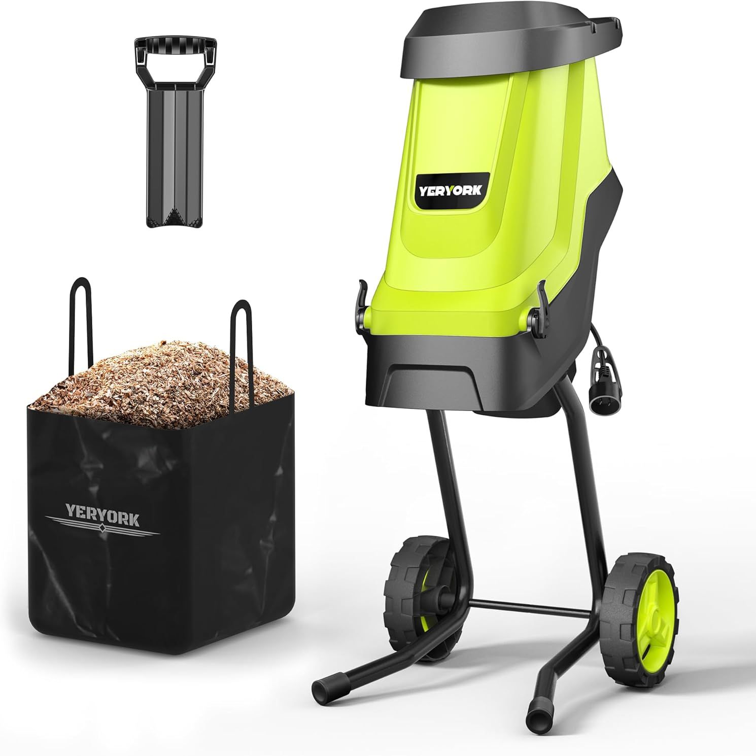 Yeryork Wood Chipper, 15-Amp 1.8" Cutting Diameter Electric Wood Chipper &amp; Shredder With 50l Collection Bag, Efficient Mulcher for Easy Cleanup and Ideal for Yard Waste, Branches, and Leaves