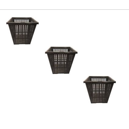 4" Square Water Garden Pond Aquatic Plastic Slotted Mesh Pond Plant or Flower Basket 3 Pack, Plastic Water Garden Planter Pots, Value Pack Planting Baskets for Aquaponics, Hydroponics