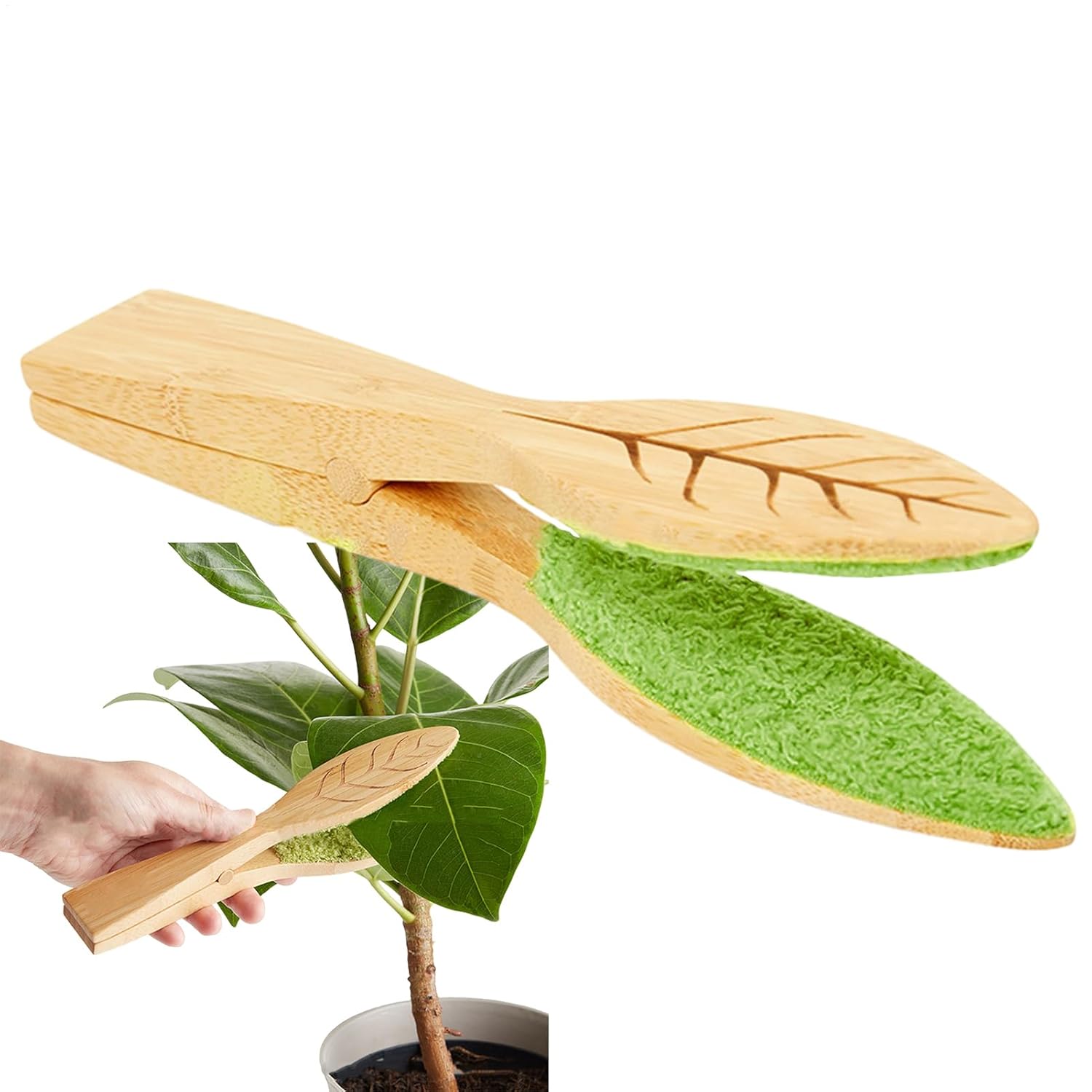 Leaf Wipes for Plants - Leaf Cleaning Tongs | Leaf Cleaning Brush With Wooden Handle and Lint, Leaf-Shaped Cleaning Brush With Wood Handle | Leaf Cleaning Pliers Plant Dust Removal