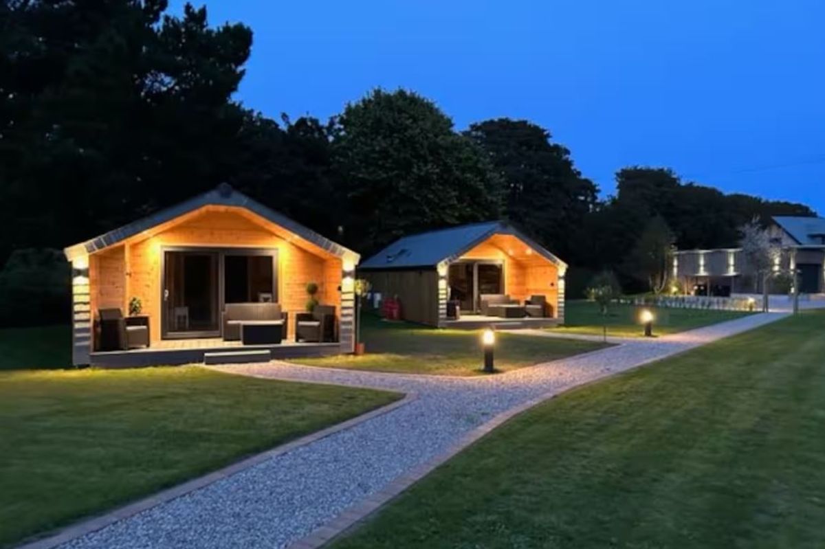 Two of the lodges which have been built without planning permission