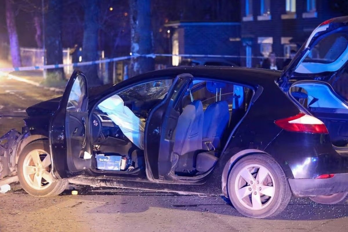 A damaged car after a crash in Ashton-under-Lyne