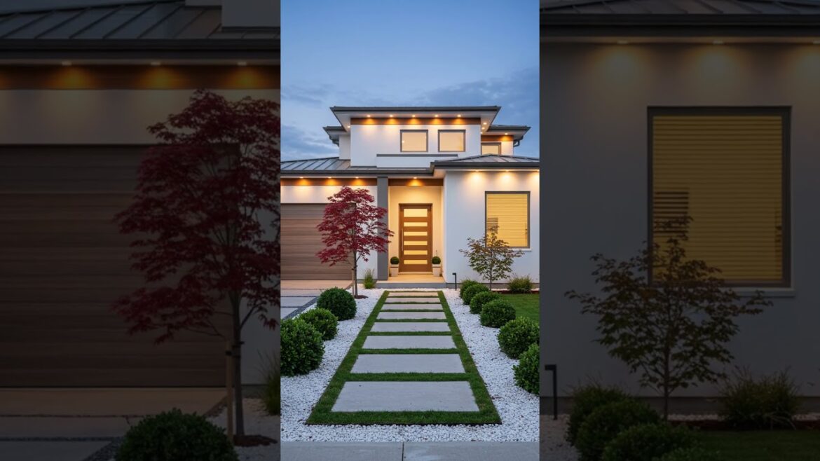 A Beautiful Garden Landscape Design with White Gravel, Japanese Maple and Light #gardeninspiration