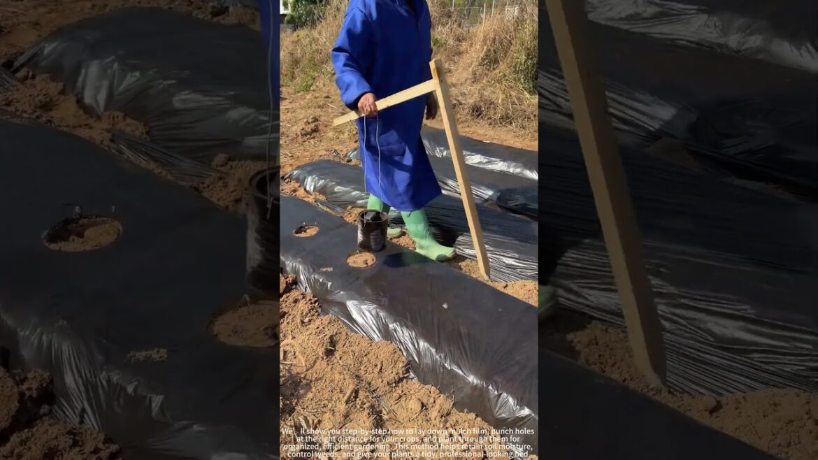 Planting veggies through mulch holes! 🌱🛠️ Planting veggies through mulch holes! 🌱🛠️