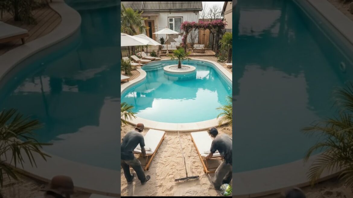 DIY Front Yard Makeover | Turning Empty Land into Luxury Beach Pool Resort 🏝️#beforeandafter #diy