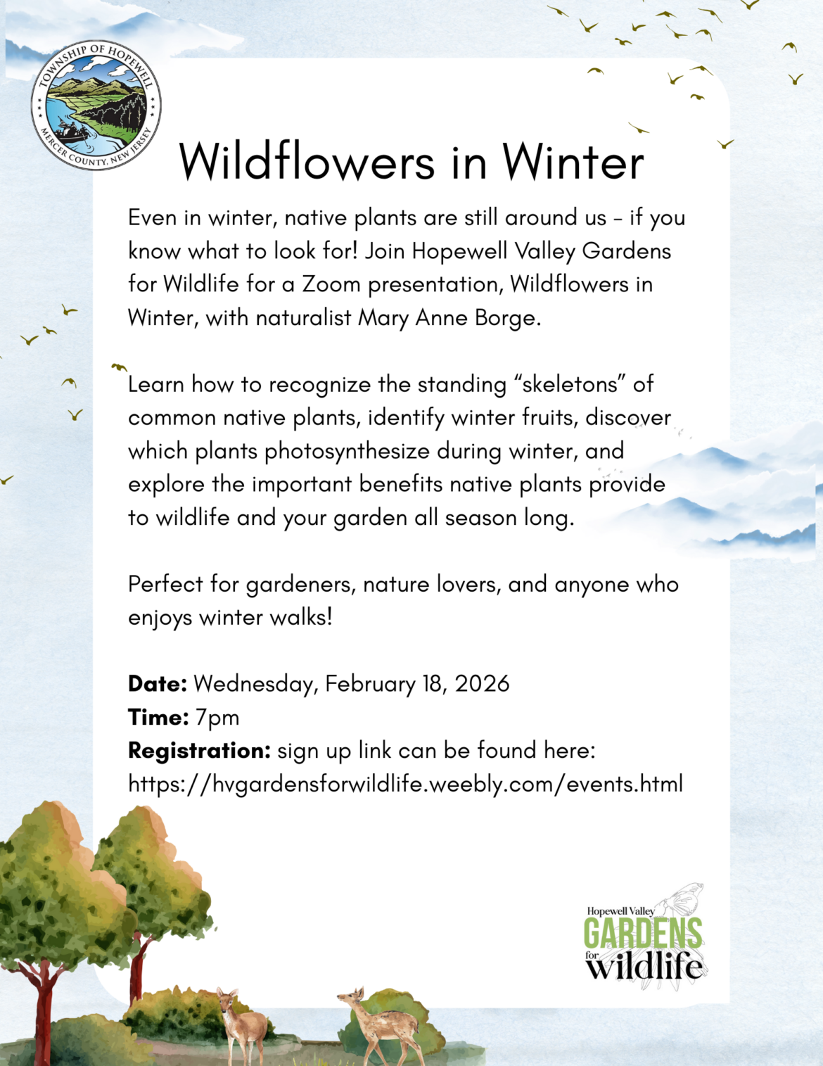 Hopewell Valley Gardens for Wildlife Hosts Wildflowers in Winter Zoom Presentation • Hopewell Township, NJ