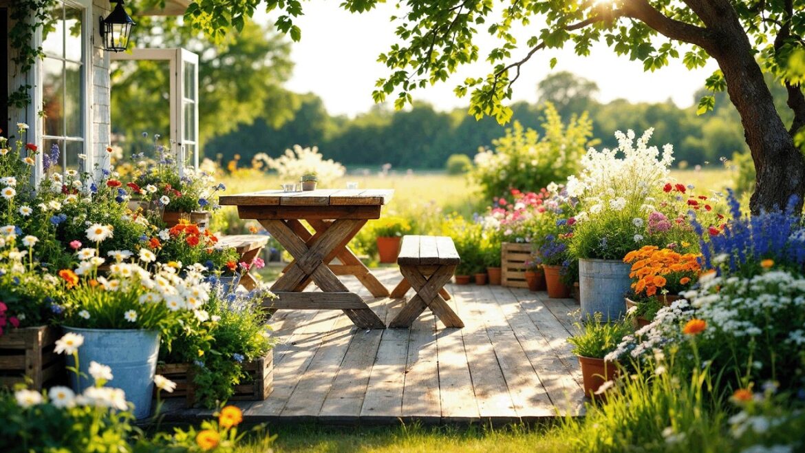 A lovely small garden with a rustic and creative style