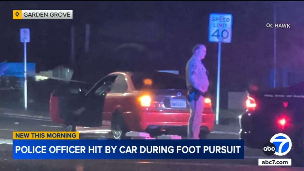 Garden Grove police officer in critical condition after being hit by car while chasing suspect Garden Grove police officer in critical condition after being hit by car while chasing suspect