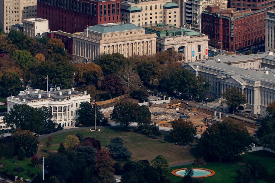Al Drago/Getty  An aerial image from Oct. 26, 2025, shows the rubble of the White House East Wing, East Colonnade and Jacqueline Kennedy Garden
