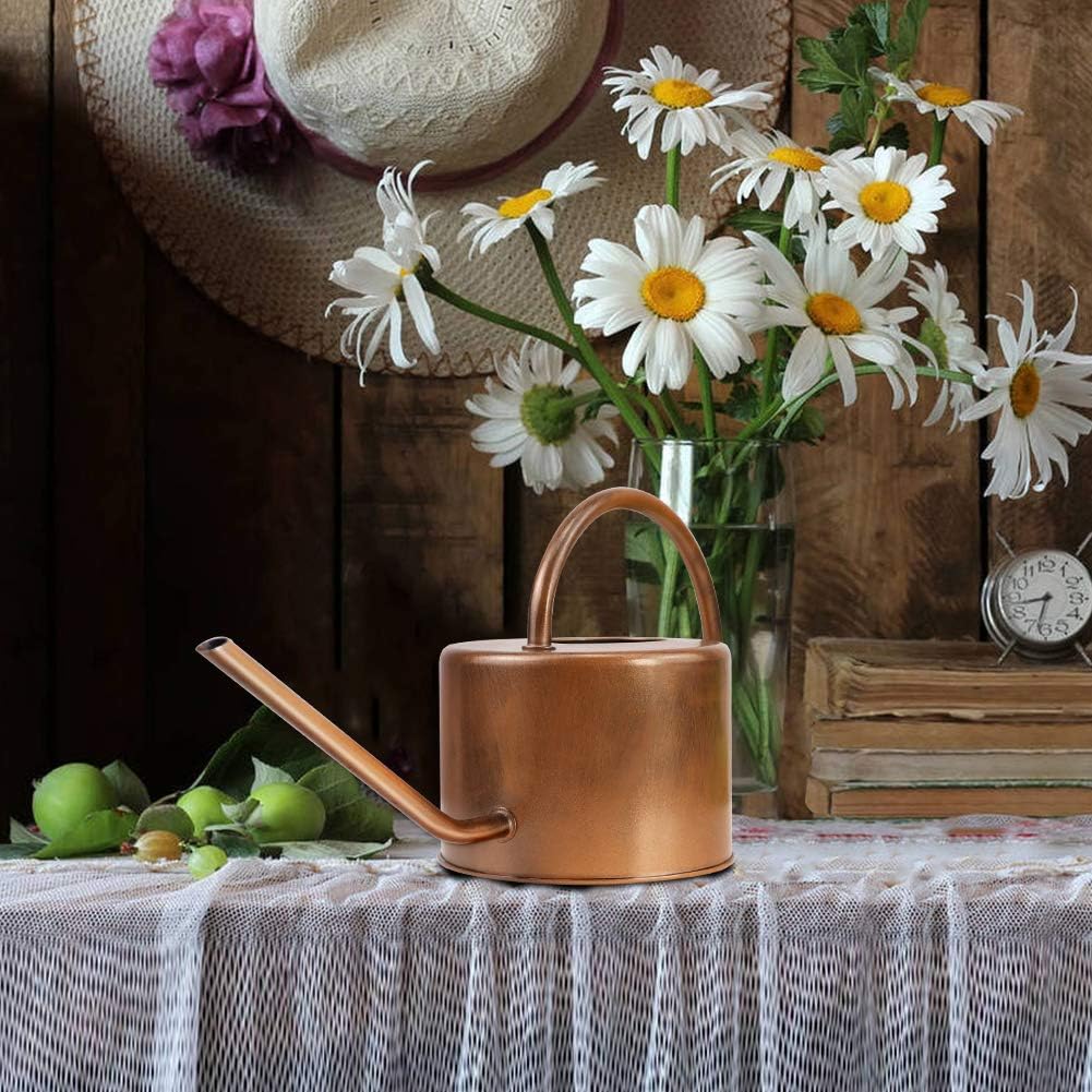 Megawodar 40 Oz Decorative Copper Colored Galvanized Steel Watering Can - Easy Pour Gooseneck Spout for Indoor Plant Watering (bronze)