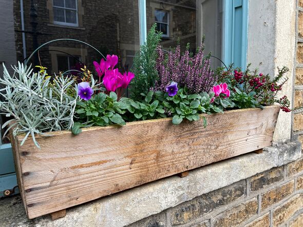 A wooden window box A wooden window box