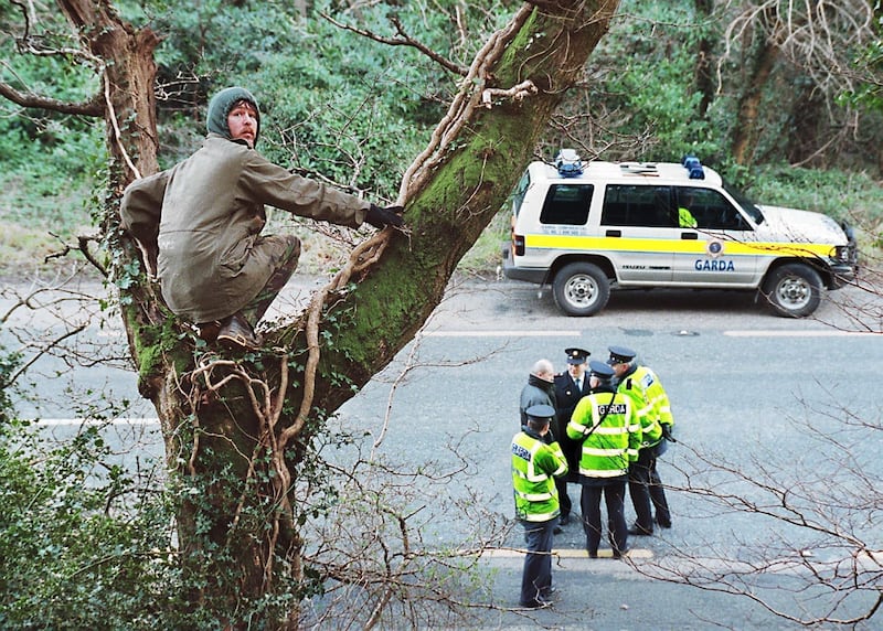 A man protesting against planned tree felling in the Glen of the Downs in Co Wicklow in January 1998. Photograph: Matt Kavanagh