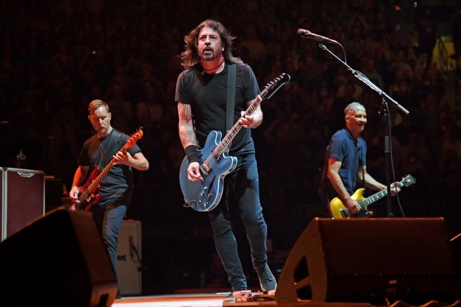 NEW YORK, NEW YORK - JUNE 20: Nate Mendel, Dave Grohl, and Pat Smear perform onstage as The Foo Fighters reopen Madison Square Garden on June 20, 2021 in New York City. The concert, with all attendees vaccinated, is the first in a New York arena to be held at full-capacity since March 2020 when the pandemic lead to the closure of live performance venues. (Photo by Kevin Mazur/Getty Images for FF)