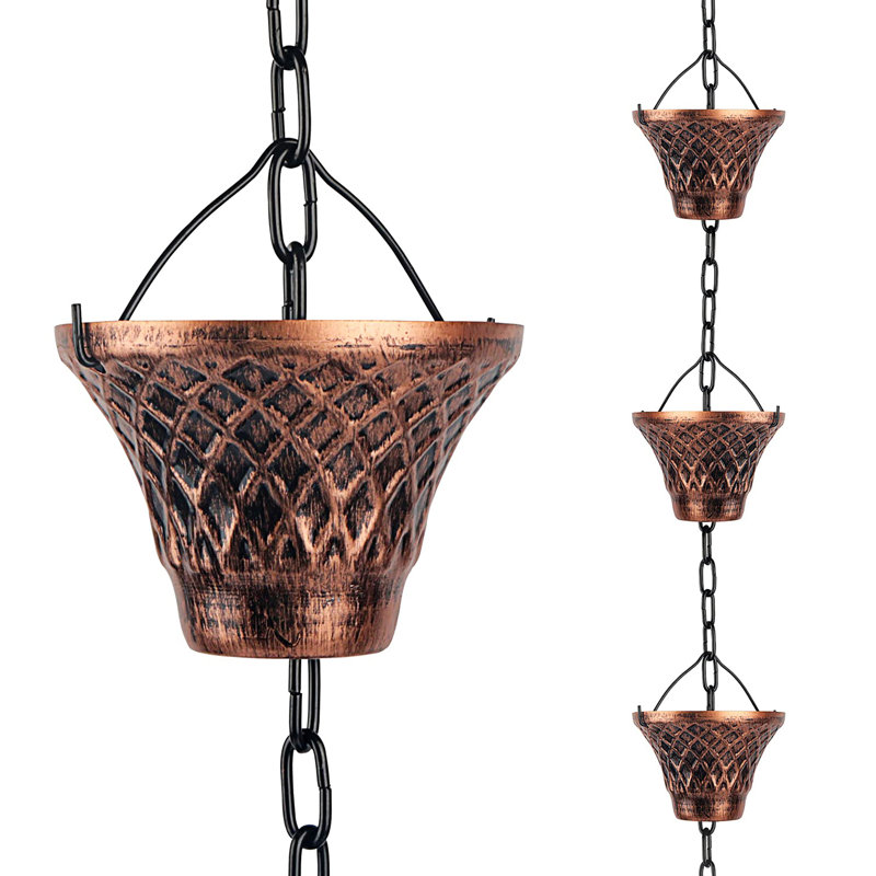 Arlmont &amp; Co. 8.5ft Copper Outdoor Gutter Rain Chain | Wayfair