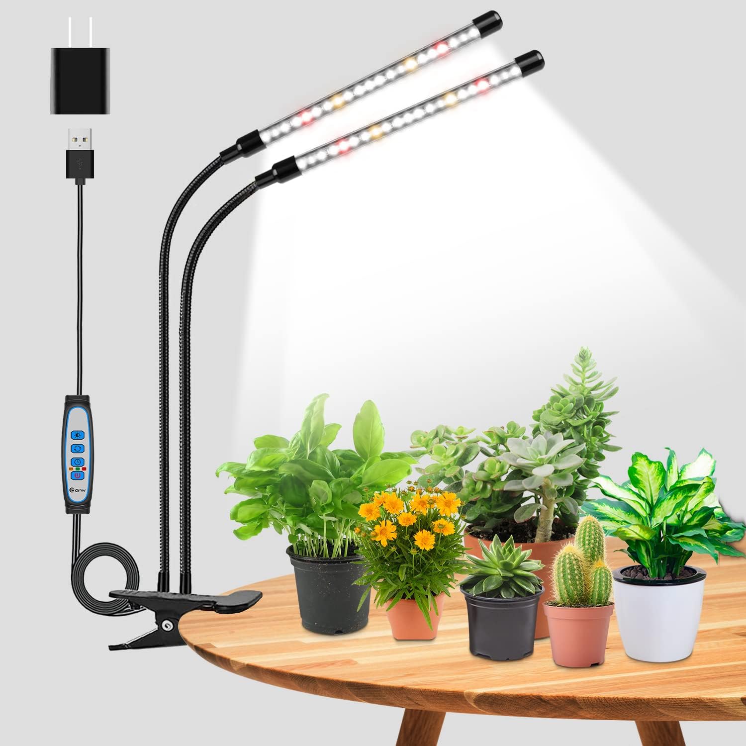Wolezek Grow Lights for Indoor Plants, Full Spectrum Led Plant Light, 6000k/3000k/660nm 2-Head Growing Lamp With Clip, Auto on &amp; Off Timer 6/12/16h, 3 Modes, 5-Level Dimmable, Use for Indoor Growth