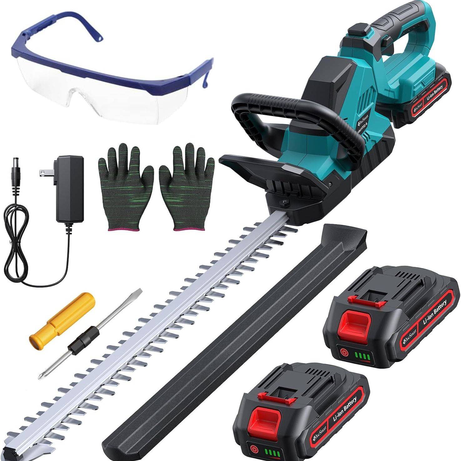 20'' Hedge Trimmer Cordless With Battery, Electric Handheld Bush Clipper With 2 Pack Rechargeable Batteries, 3000rpm 180&deg; Rotatable Head, 2/3'' Blade Gap