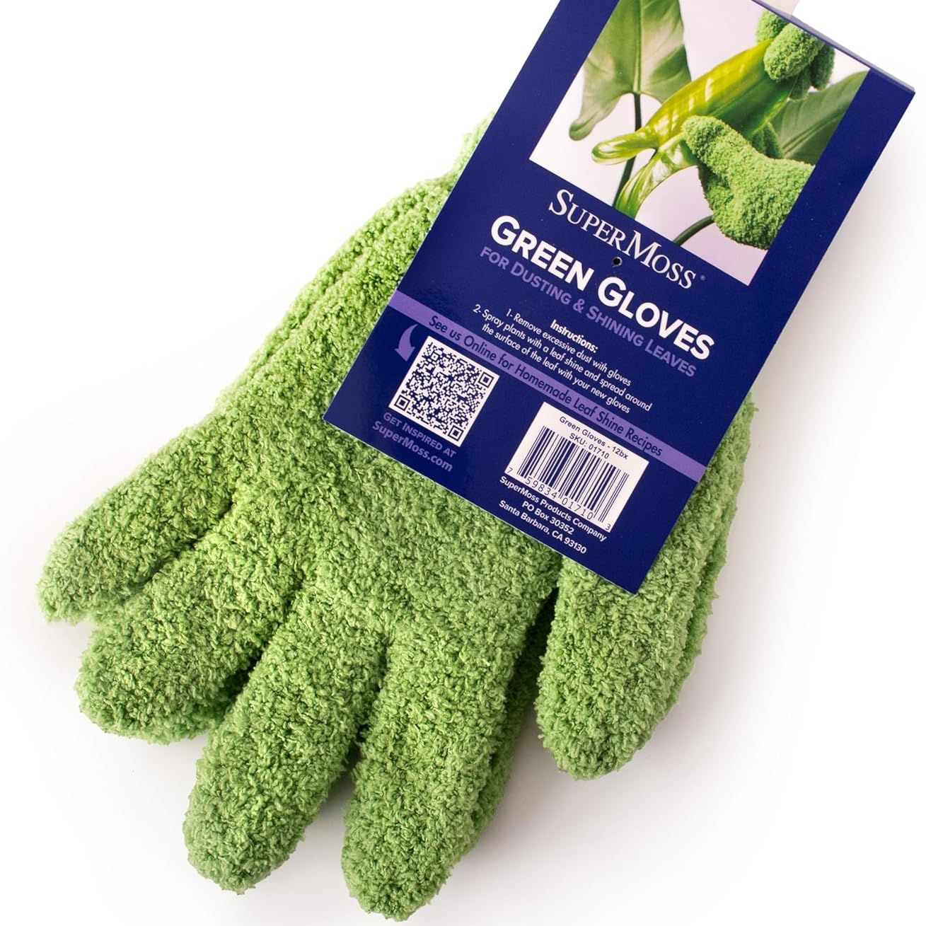 Supermoss (01710) Microfiber Dusting Gloves for Plants &ndash; Gentle Leaf Shine &amp; Cleaner for Houseplants, Reusable Indoor Plant Care Accessories, Durable and Washable Dusting Mitts, Universal Fit, Green