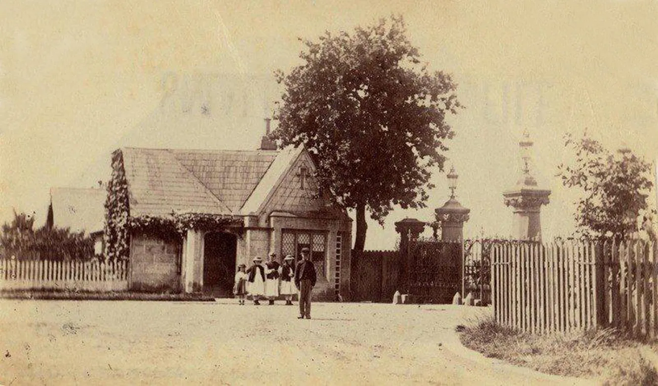 A historic image of The Domain Lodge circa 1870s