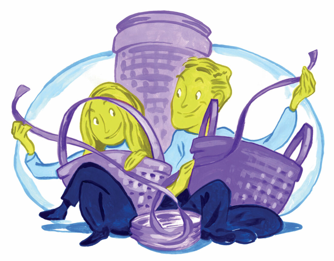 illustration of a husband and wife basket weaving