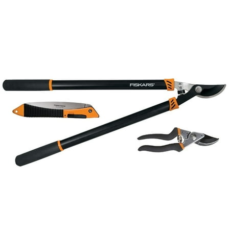 Fiskars Garden Tool Set Hand Pruner, Lopper, &amp; Saw With Steel Blades