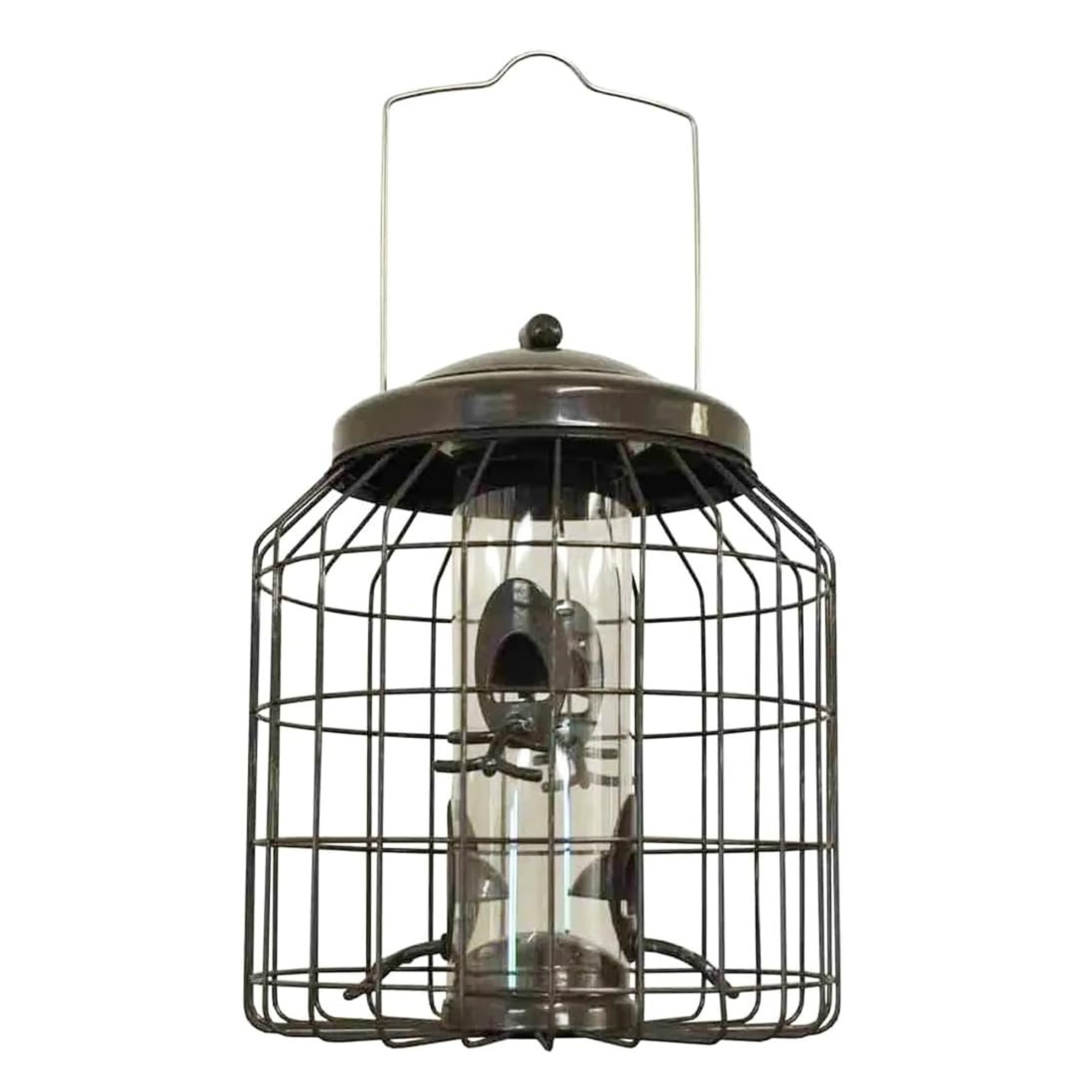Gh&reg; Large Heavy Duty Squirrel Proof Bird Feeder for Wild Seed Feed Mix Outdoor Hanging Strong Galvanised Brown Metal Cage to Deter Squirrels &amp; Large Birds Allows Small Birds to Feed Safely