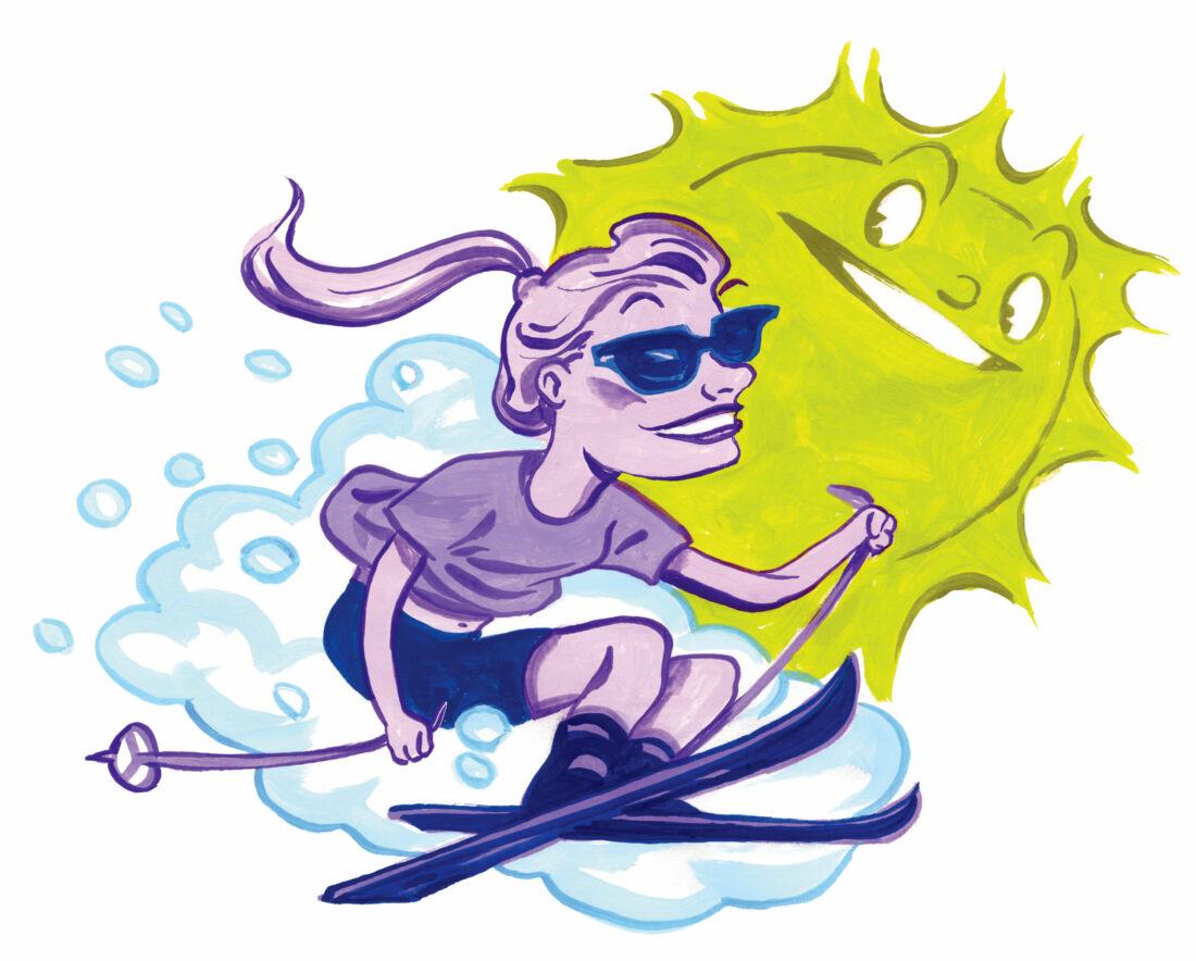 Illustration of skiing as the seasons change