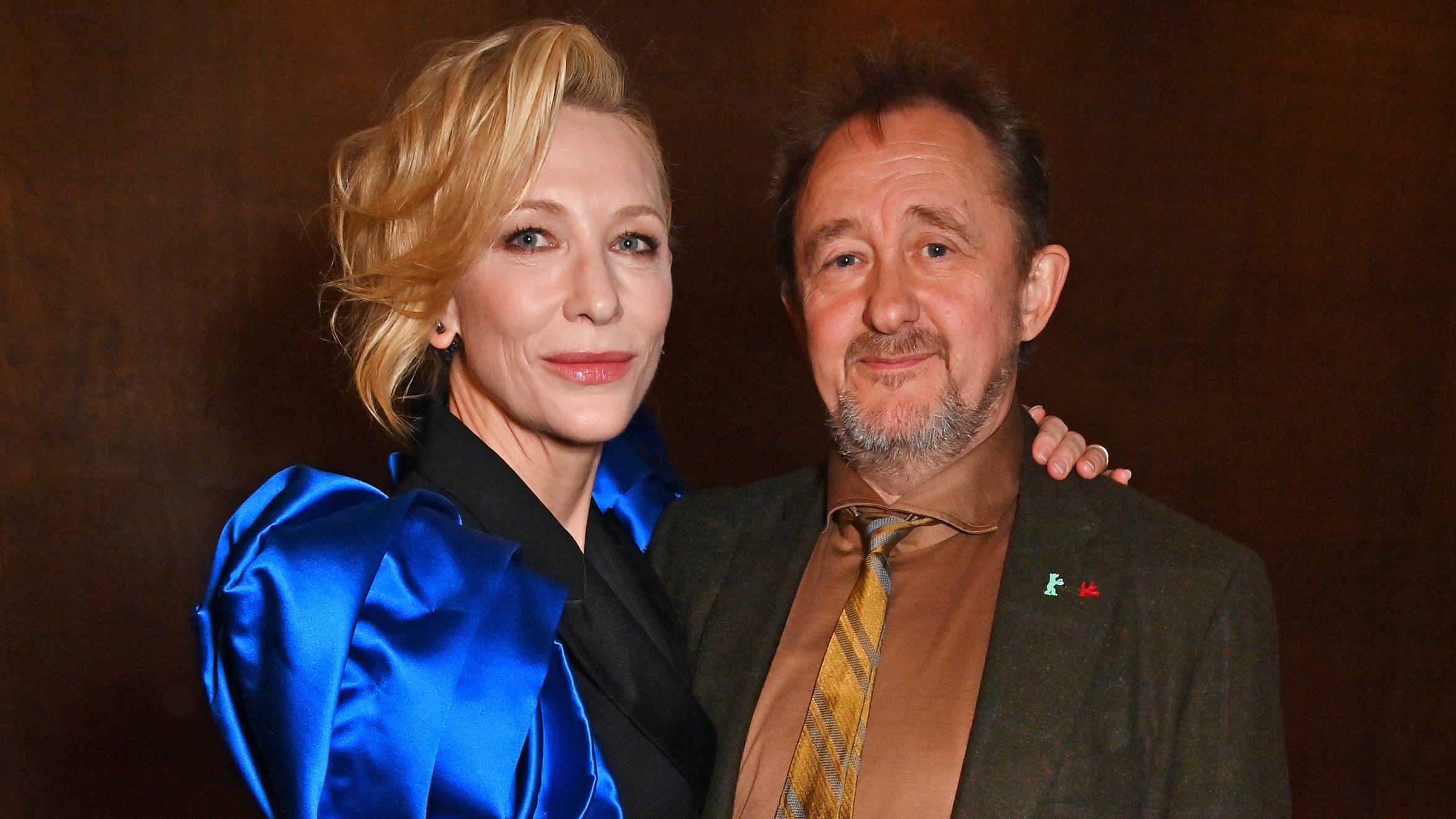 Cate Blanchett and Andrew Upton posing at the 43rd London Critics' Circle Film Awards.