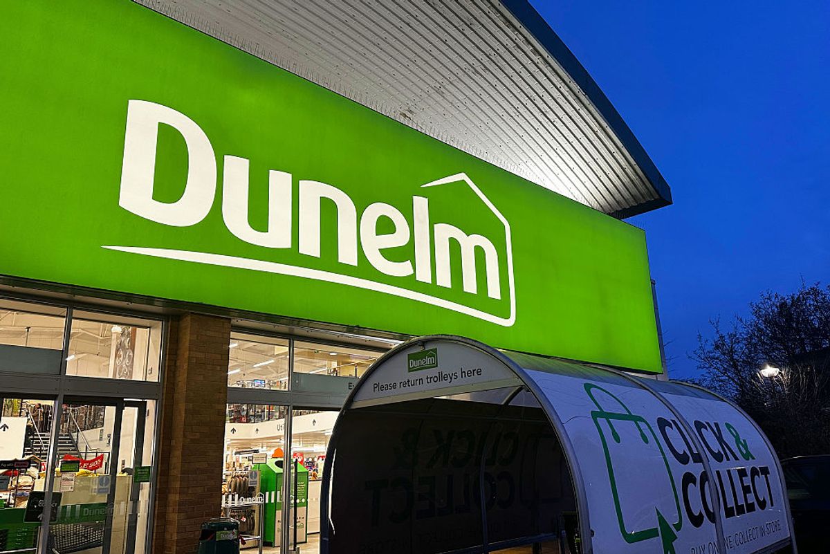 A Dunelm store sign on building exterior
