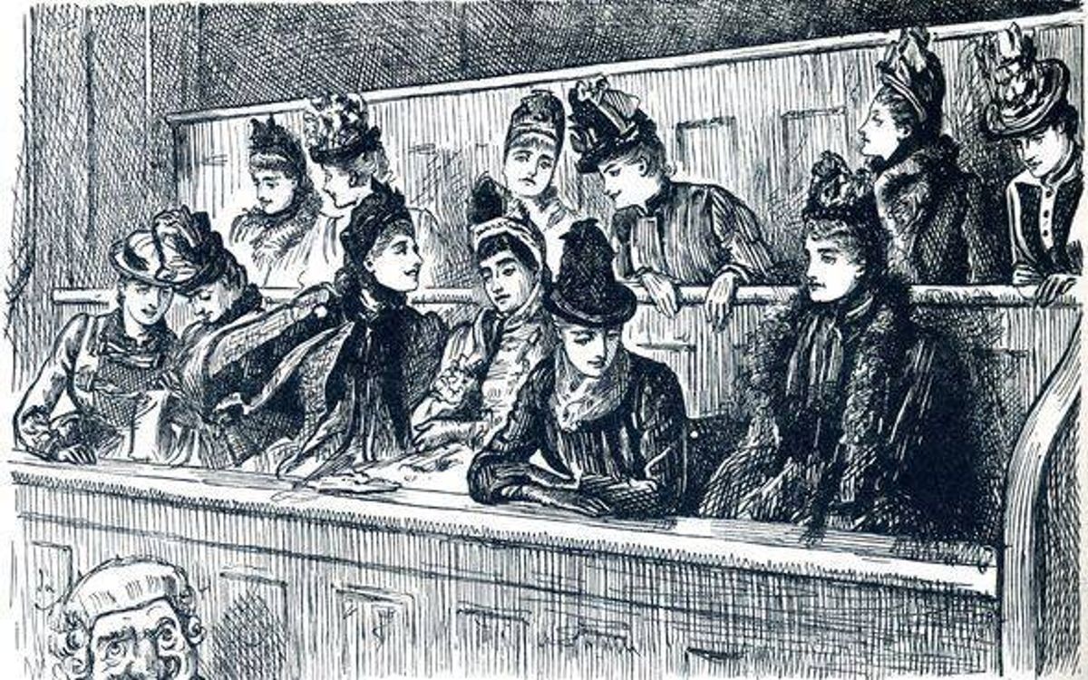 Women in court room sketch.