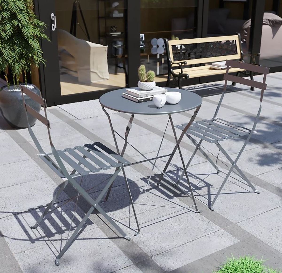 B&Q is selling the Garden Vida Porto 2 Seater Dark Grey Metal Bistro Set 