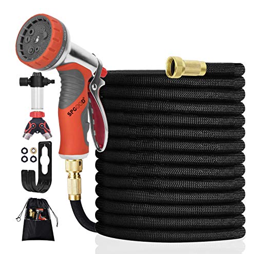 SPGOOD 50FT/15M Expanding Garden Hose Set with Splitter, Foam Water Bottle Expandable Garden Hose, 9 Futions Spray