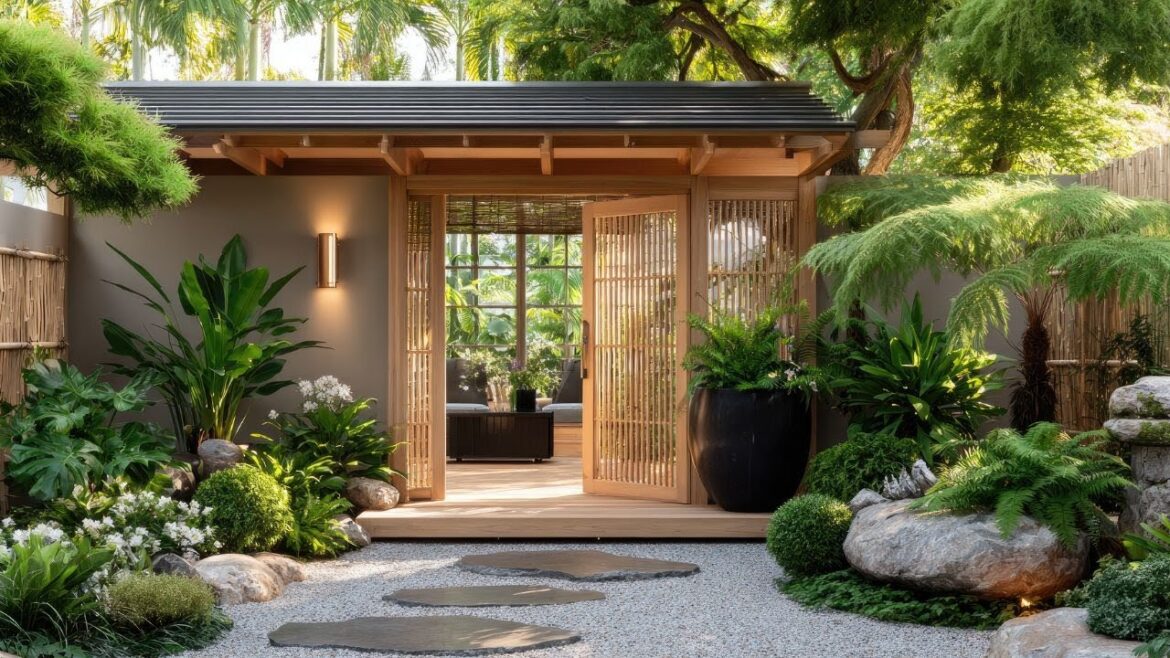 Small Garden Makeover Elegant Fence, Serene Japanese Gate & Cozy Rustic Patio