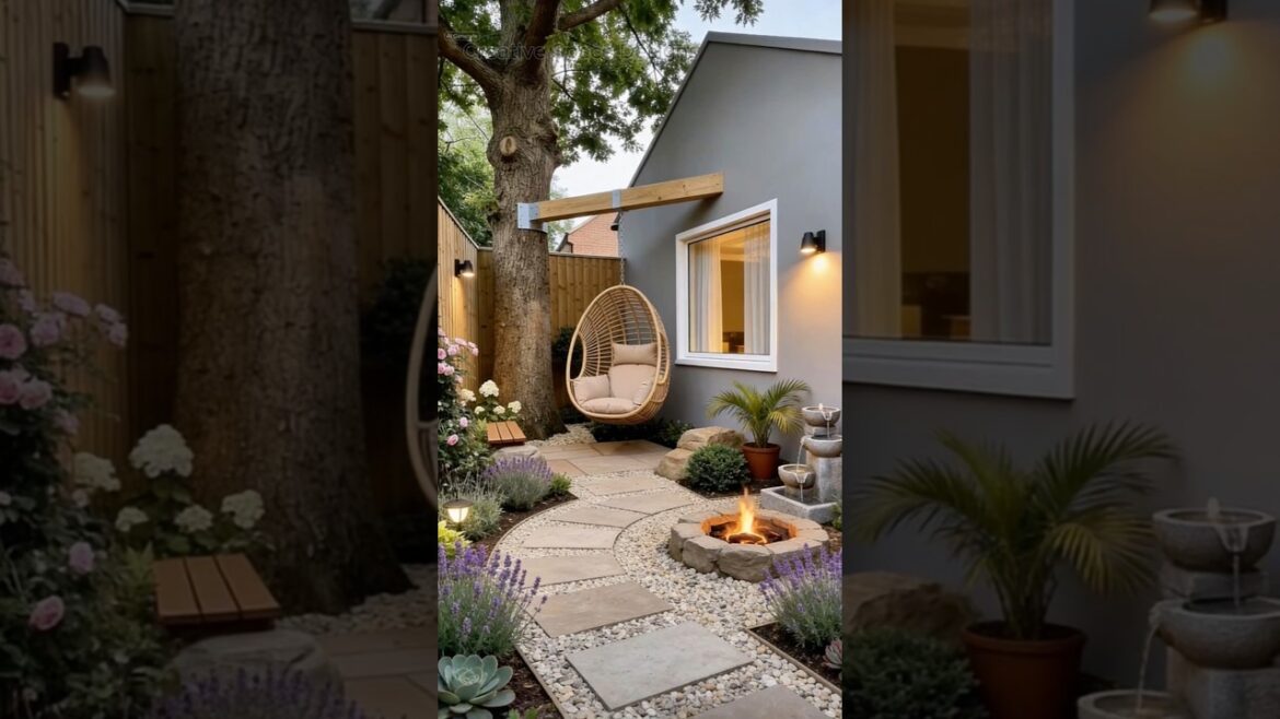 Small Garden Ideas: Fire Pit & Hanging Chair Setup! 🏡
