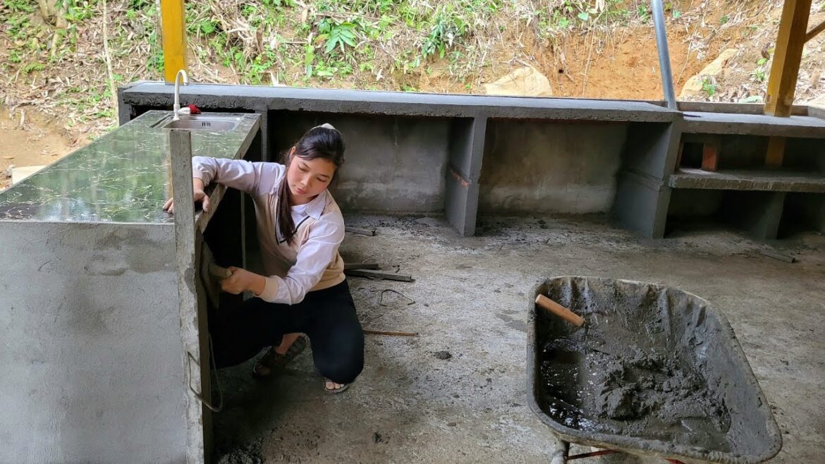 Taking care of the vegetable garden and plastering the base of the kitchen countertop.