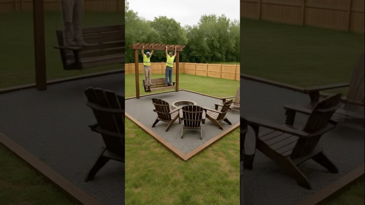 You won’t believe this backyard fire pit transformation 😱🔥#landscaping #diygarden