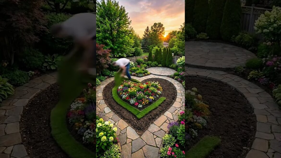 Beautiful Heart-Shaped Garden Design with Vibrant Flowers #BackyardGarden #LandscapingInspiration