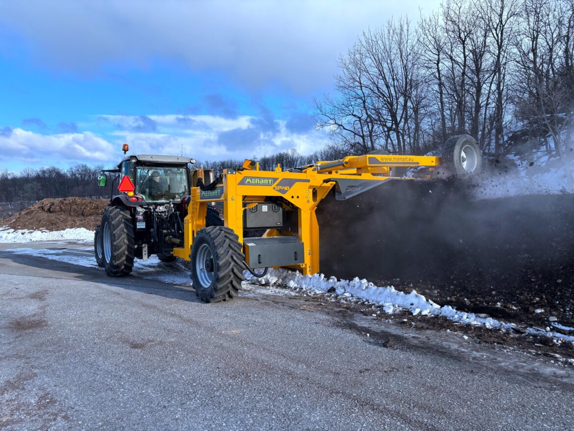 Tow-behind windrow turner we set up this week in PA!