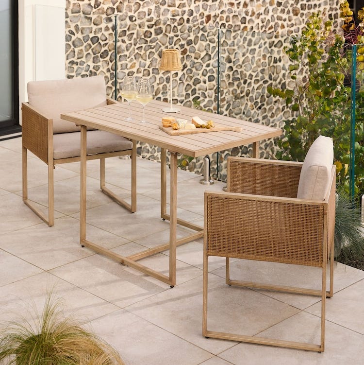 Natural Abel 2 Seater Rattan Garden Dining Table and Chairs Set