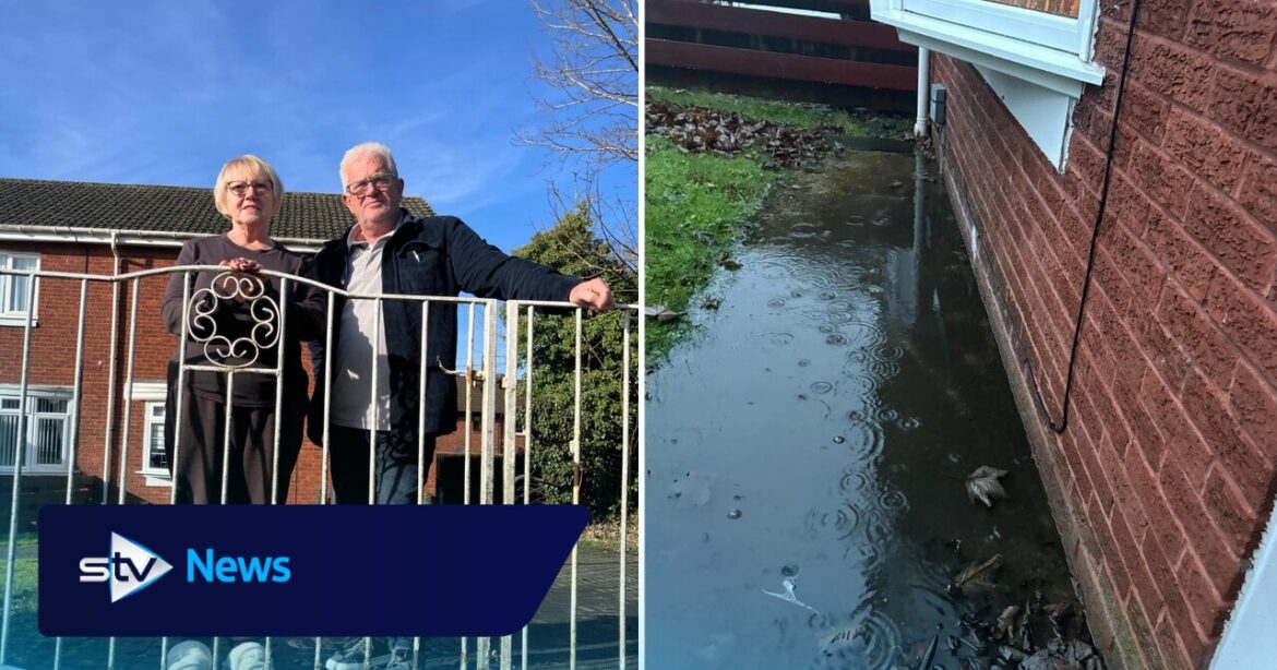 Glasgow gran 'frightened to leave house' as garden flooded by blocked drains