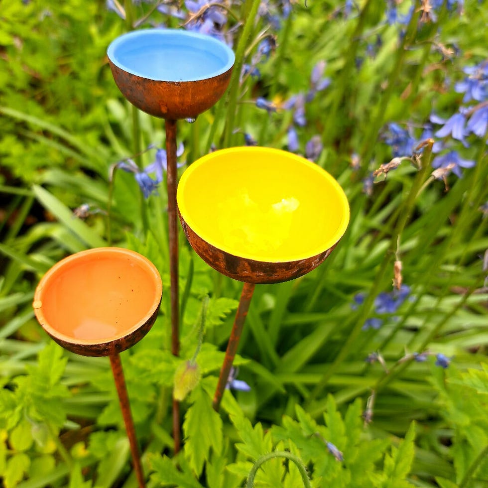Bee and Butterfly Water Stations, Garden Décor, set of three colourful bee water cups .
