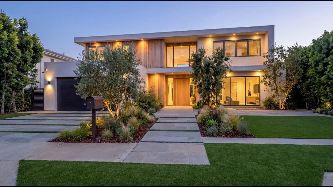 Modern Build Home Remodeling | Modern Front Yard Pavers And Artificial Turf In- Toluca Lake CA 91602