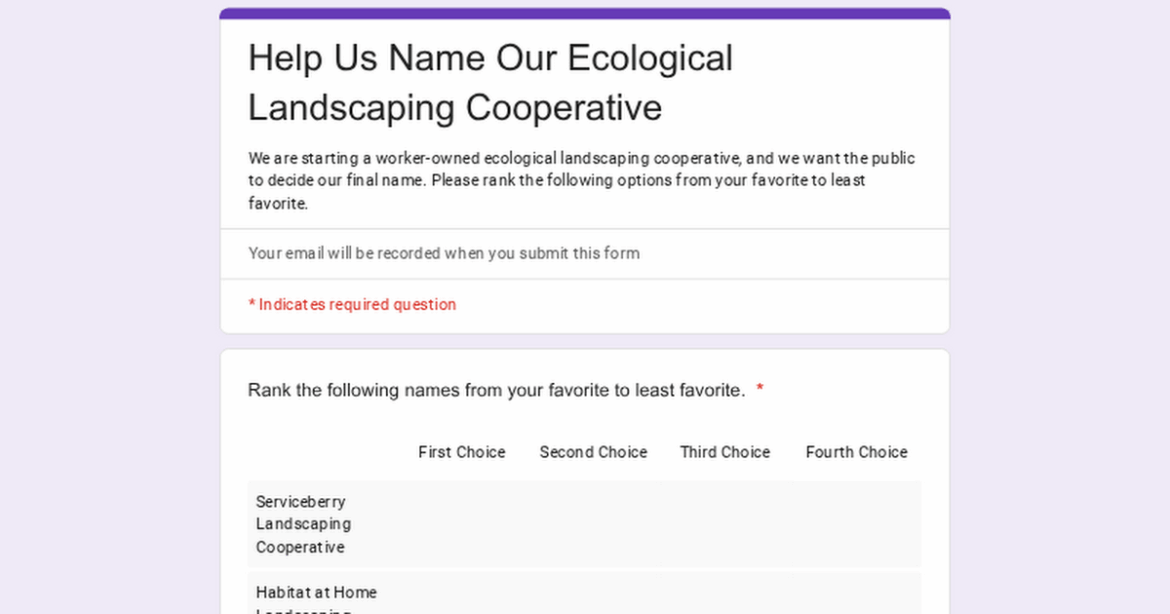 Help Us Name Our Ecological Landscaping Cooperative
