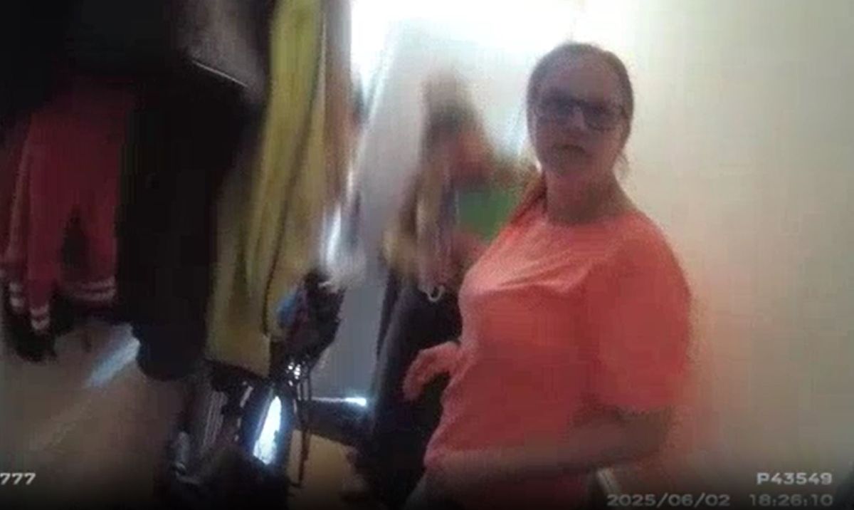 Still image from footage showing the moment Derbyshire Police arrested Anna Podedworna 