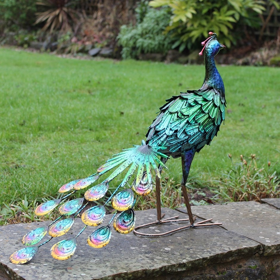 Hand Painted Metal Peacock