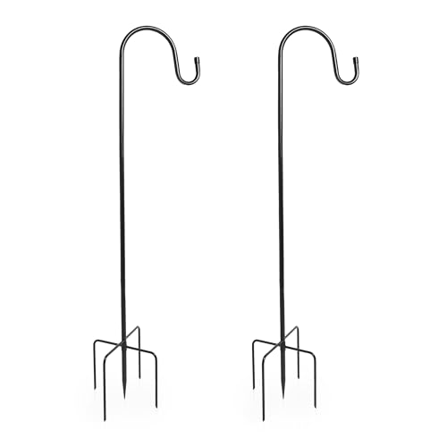 Divchi Shepherds Crook Hooks, 2 Pack 198.5cm Adjustable Height Shepherds Hooks With 5 Prong Base, Heavy Duty Garden Border Hook for Lanterns Birdfeeder Mason Jars Lights Weddings Plant Baskets