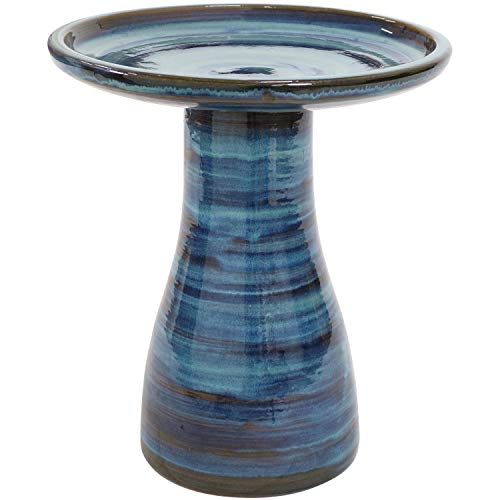 Sunnydaze 21" H Ceramic Bird Bath for Outside - Hand-Painted Outdoor Bird Bath Bowl, Uv/frost-Resistant Finish - Galaxy Blue - Classic Pedestal